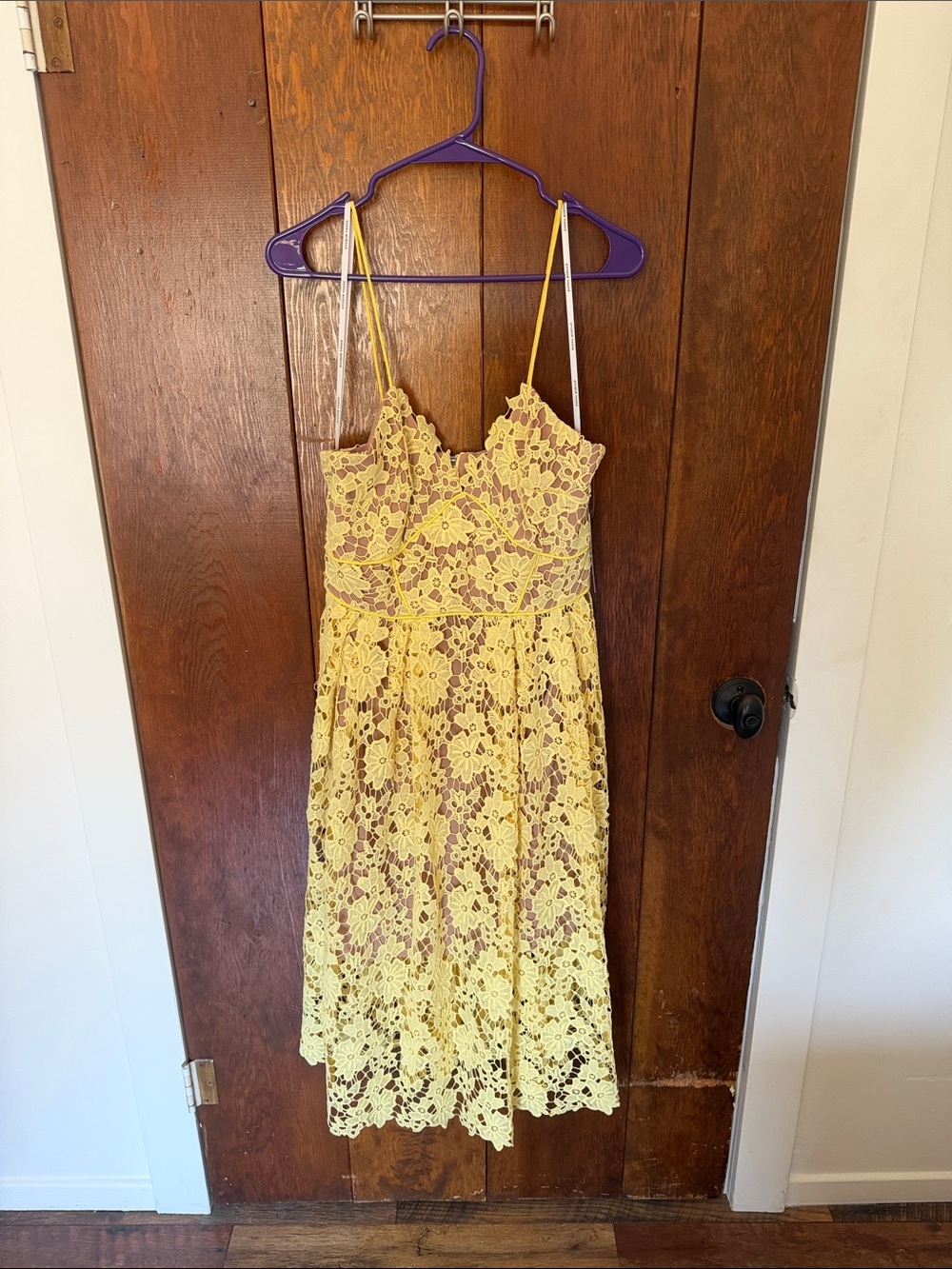 Donna Morgan Yellow Lace Midi Dress